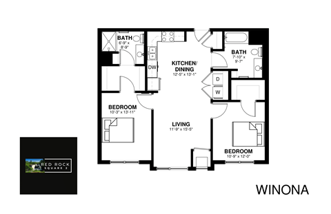 Floor plan for 2 beds, 2 baths, 972 sqft